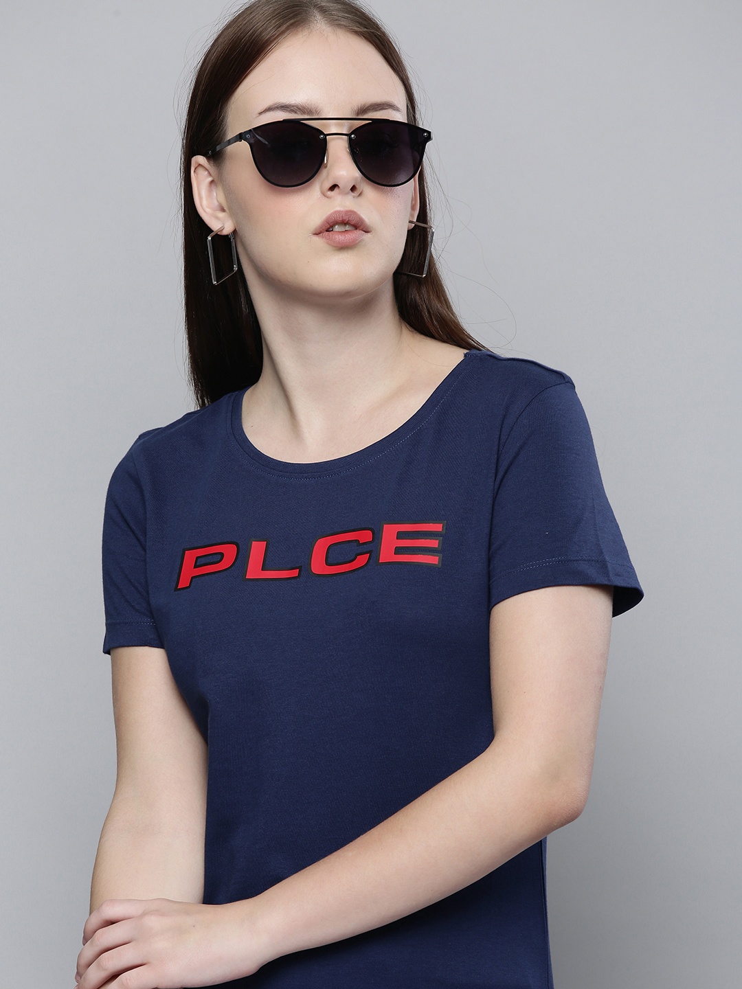 

883 Police Women Navy Blue Brand Logo Cotton T-shirt