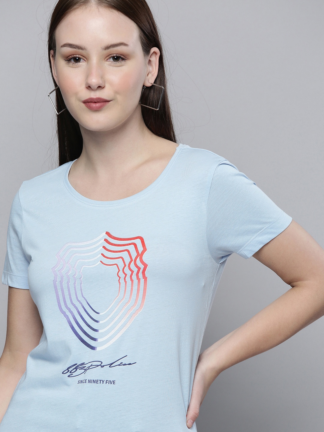 

883 Police Women Blue Printed Cotton T-shirt
