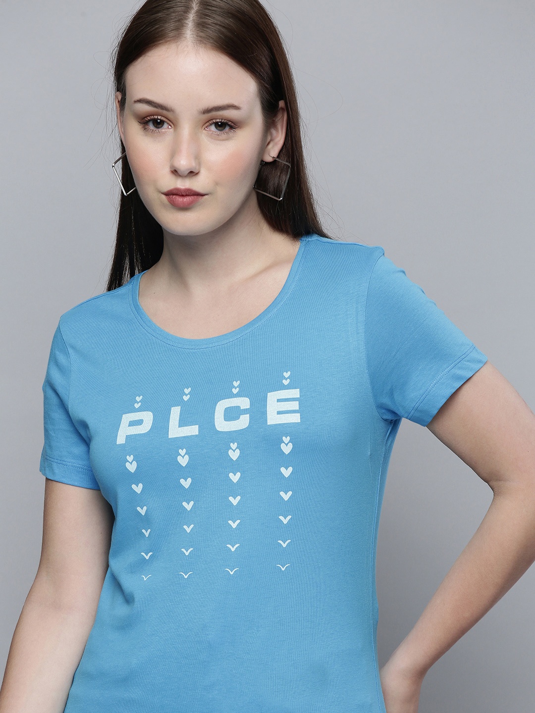 

883 Police Women Blue Brand Logo Printed Cotton T-shirt