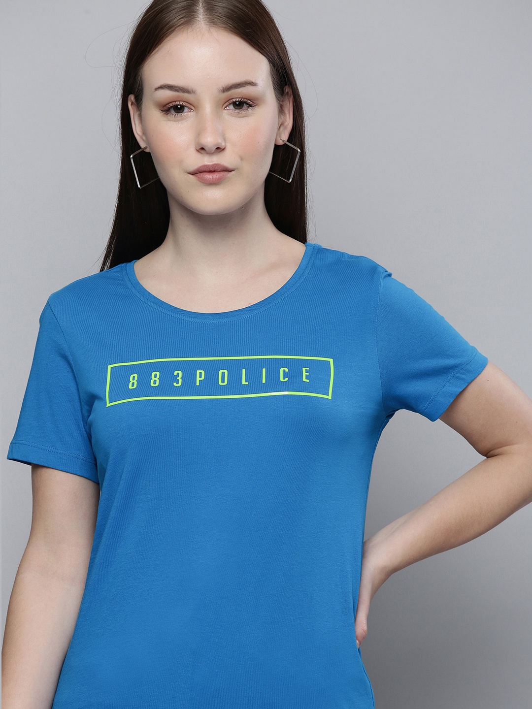 

883 Police Women Blue Brand Logo Cotton T-shirt