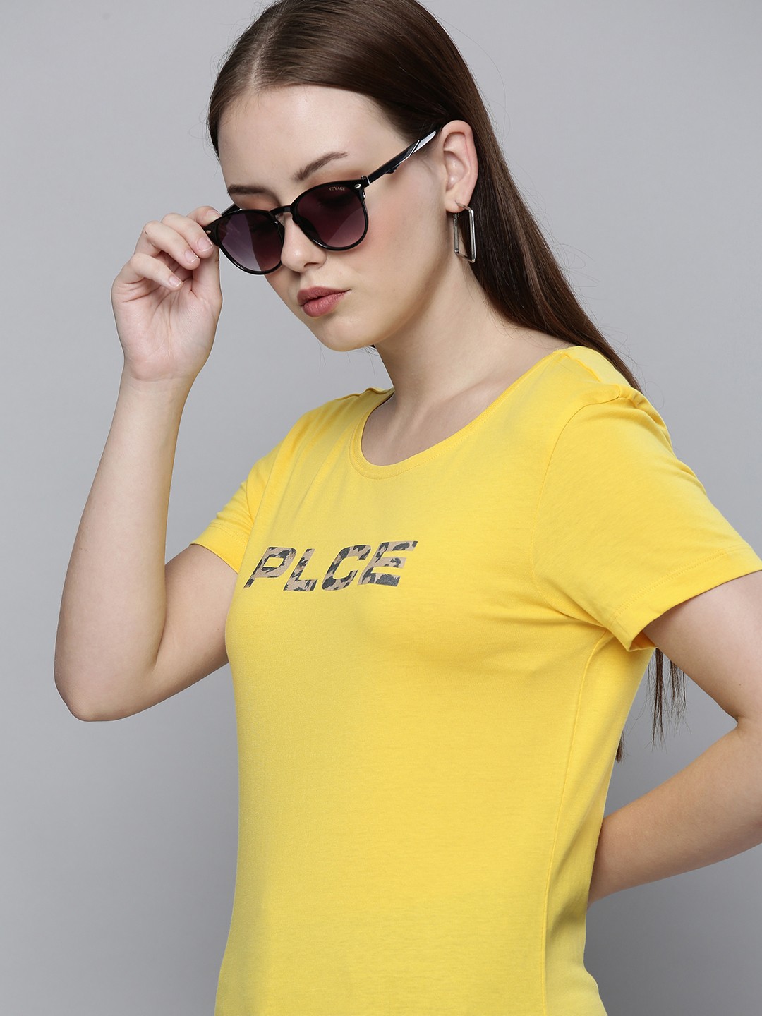 

883 Police Women Yellow Brand Logo Printed Cotton T-shirt