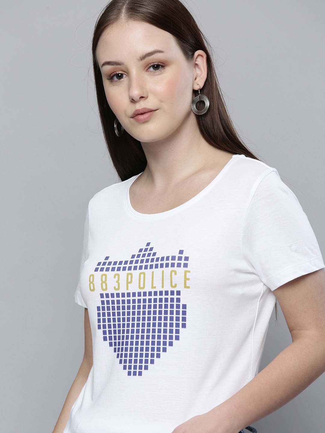 

883 Police Women White Brand Logo Printed Cotton T-shirt