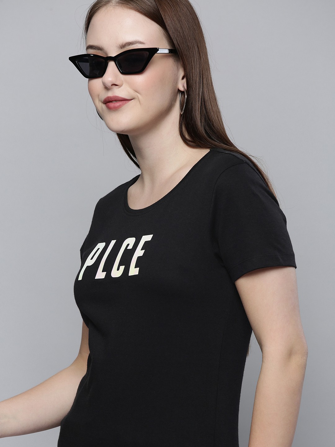 

883 Police Women Black Typography Printed Monochrome Cotton T-shirt