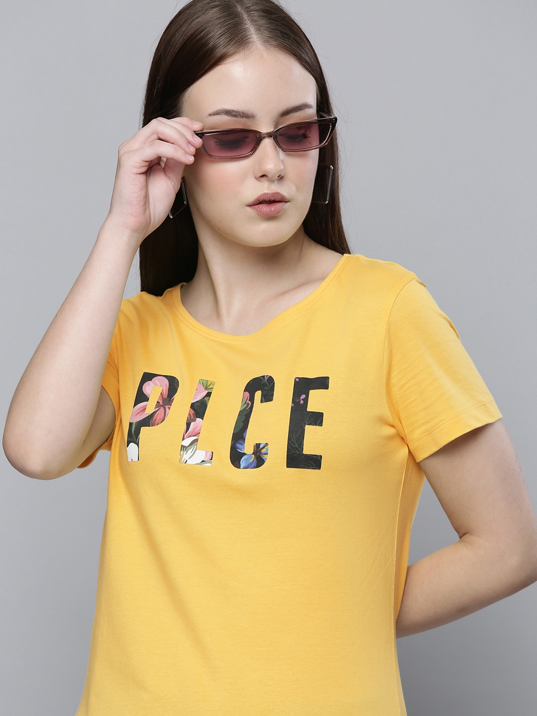 

883 Police Women Yellow Brand Logo Printed Cotton T-shirt