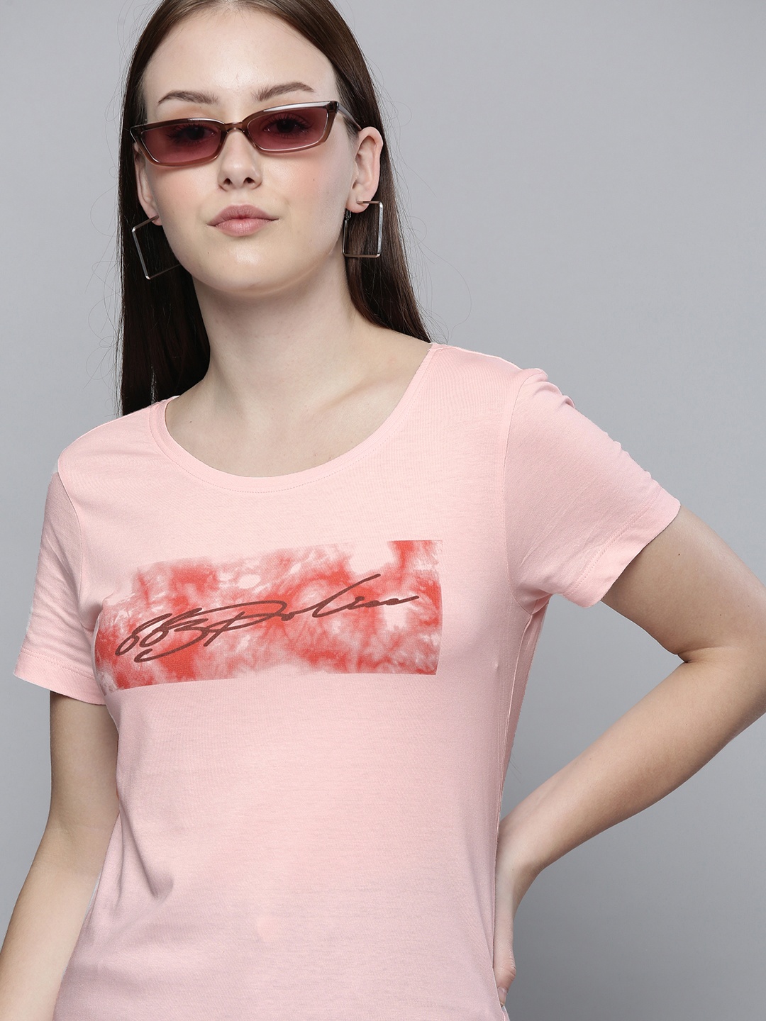 

883 Police Women Pink Printed Cotton T-shirt