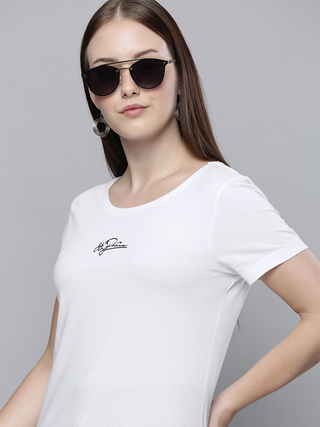 

883 Police Women White Printed CottonT-shirt
