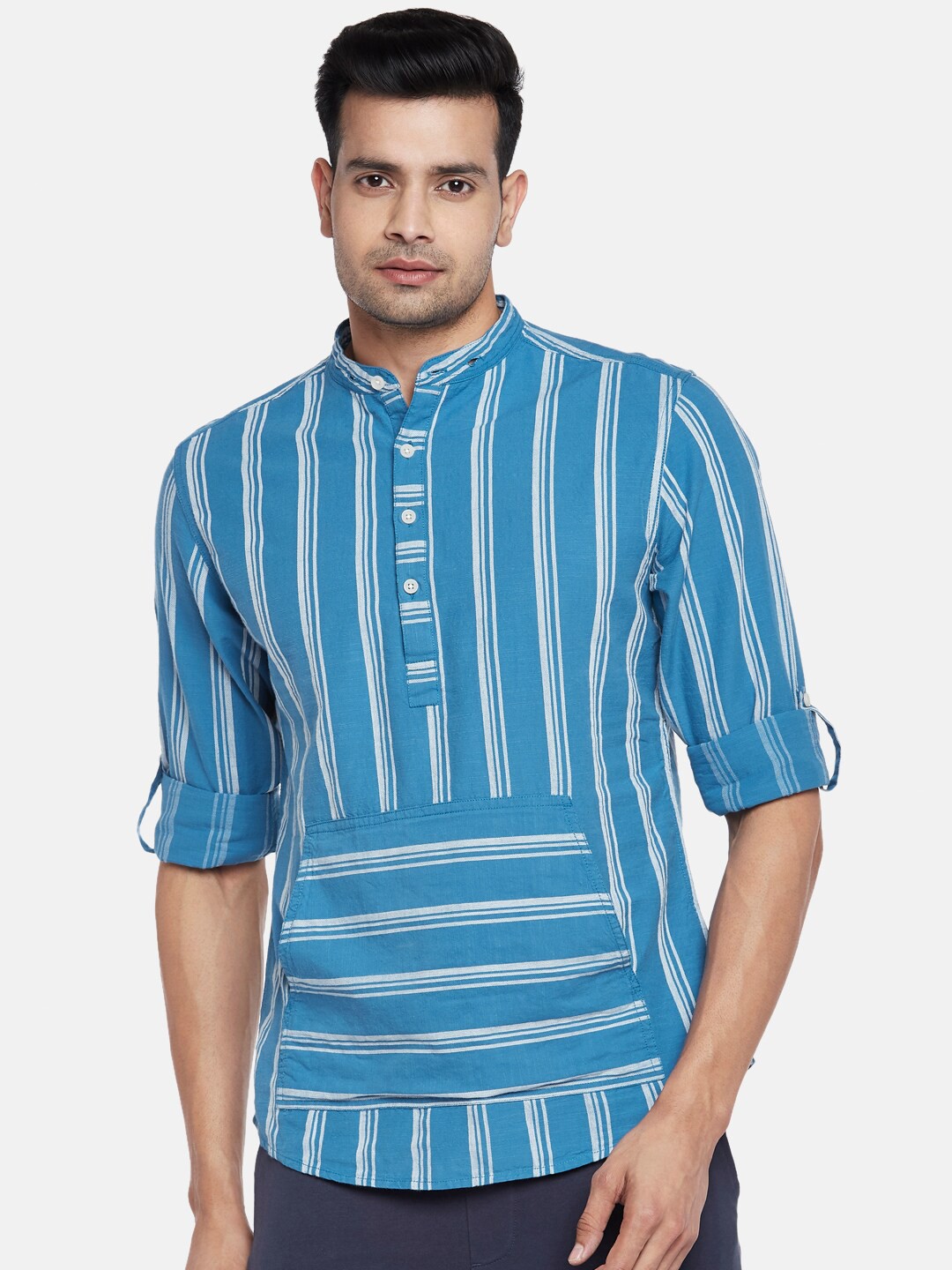 

Urban Ranger by pantaloons Men Blue Opaque Striped Casual Shirt