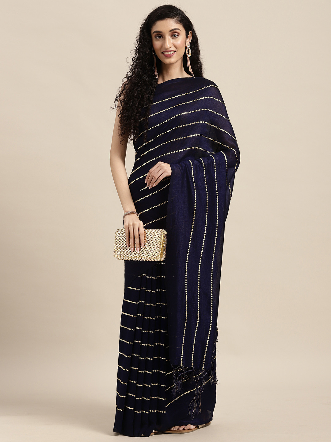 

Mitera Blue Embellished Art Silk Saree