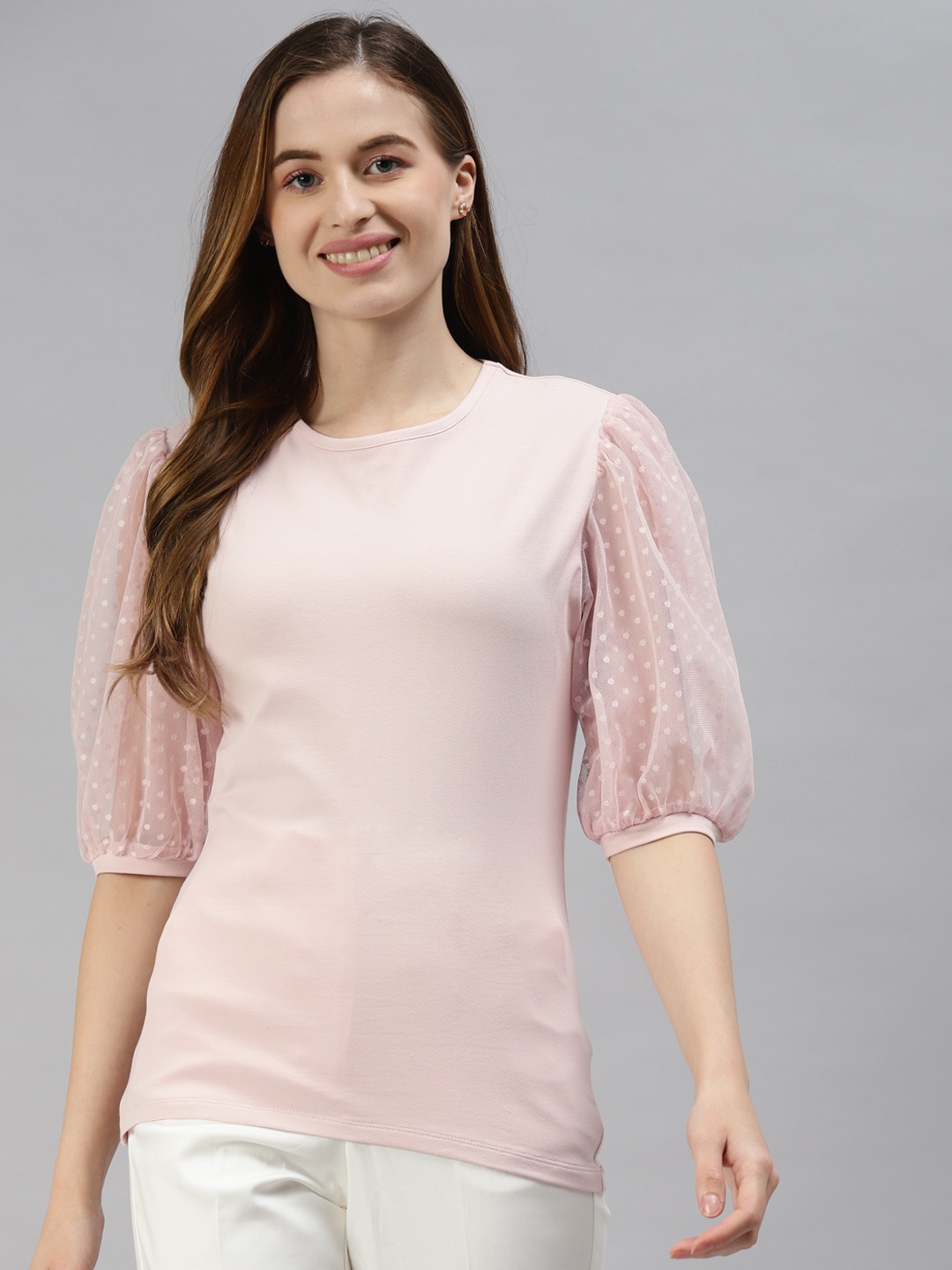 

Marks & Spencer Pink Puff Sleeves Top