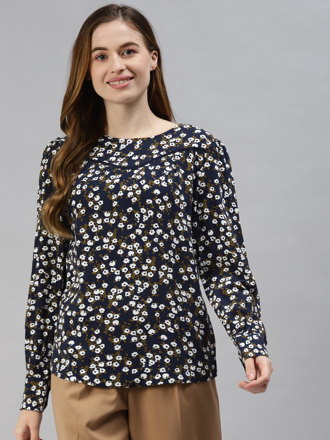 

Marks & Spencer Navy Blue Floral Print Top