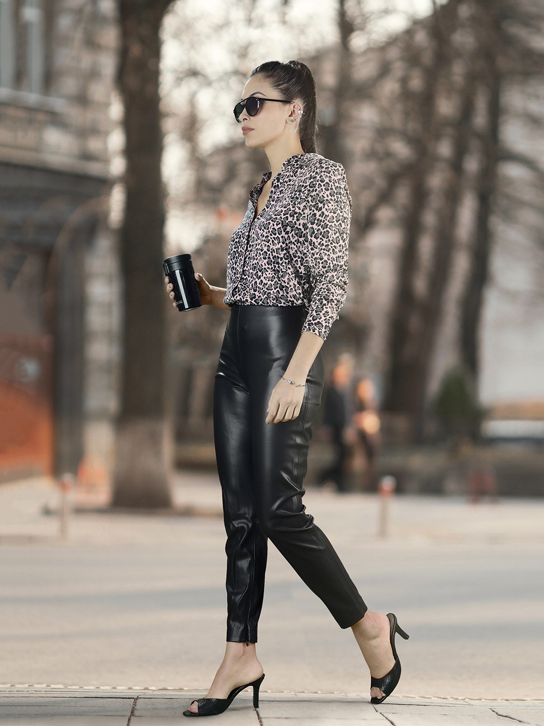 

Marks & Spencer Women Pink & Grey Leopard Print Longline Shirt
