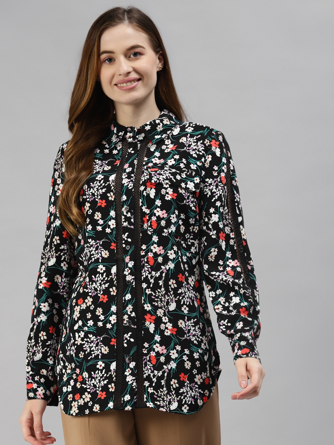 

Marks & Spencer Women Black Floral Printed Longline Shirt