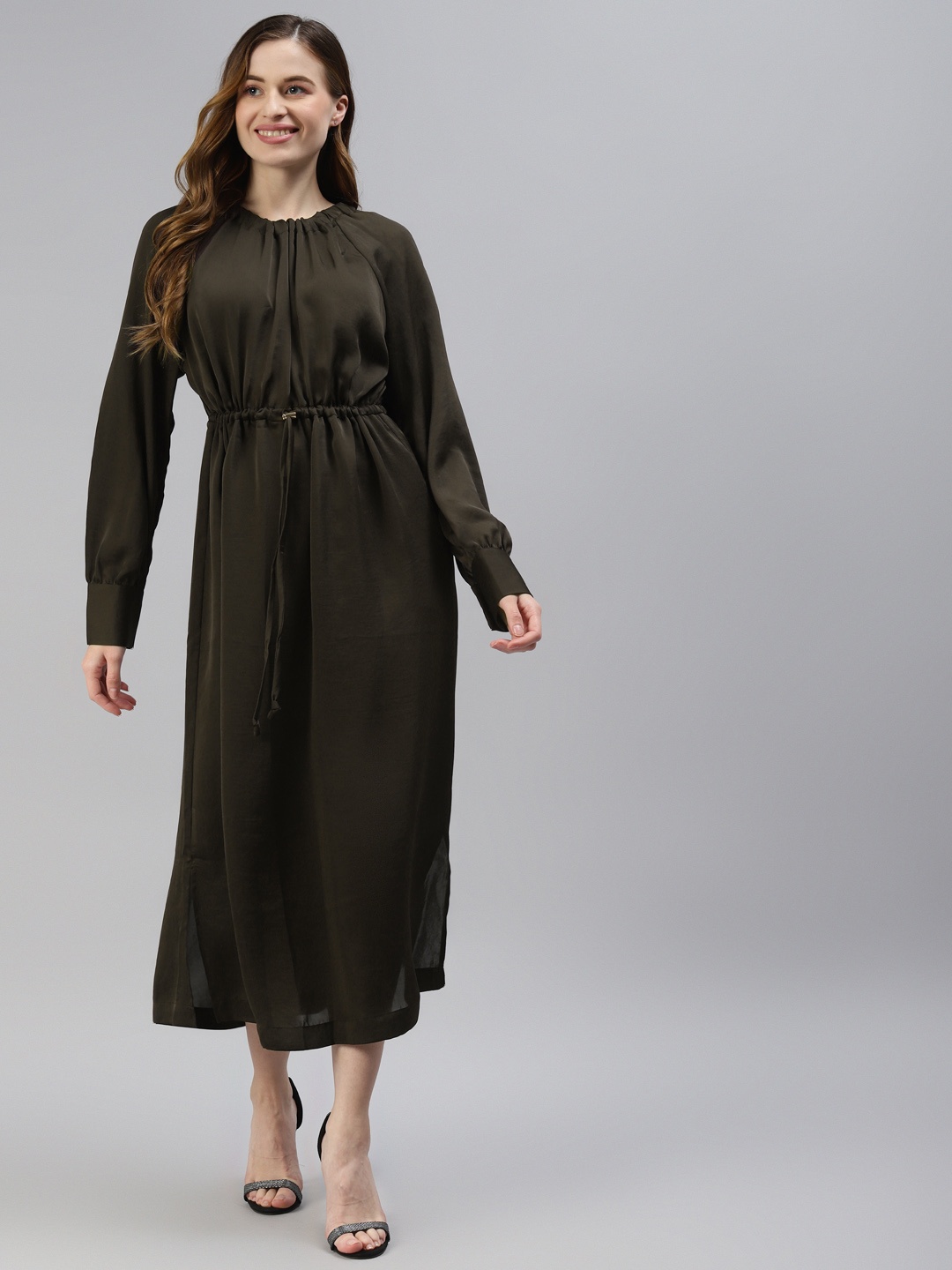 

Marks & Spencer Olive Green Gathered Waisted Midi Dress