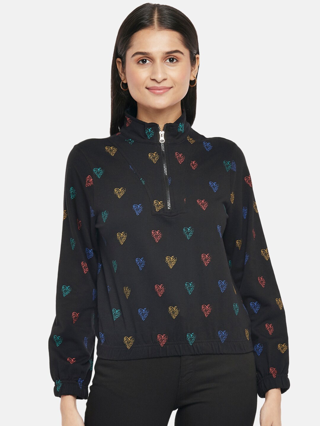 

People Women Black Printed Sweatshirt