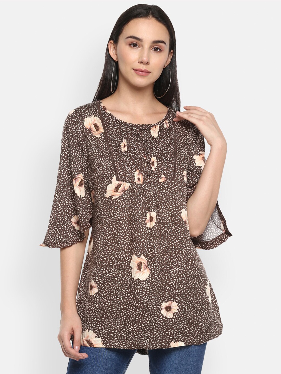 

LAMOURE BY RED CHIEF Women Brown Floral Printed Tunic