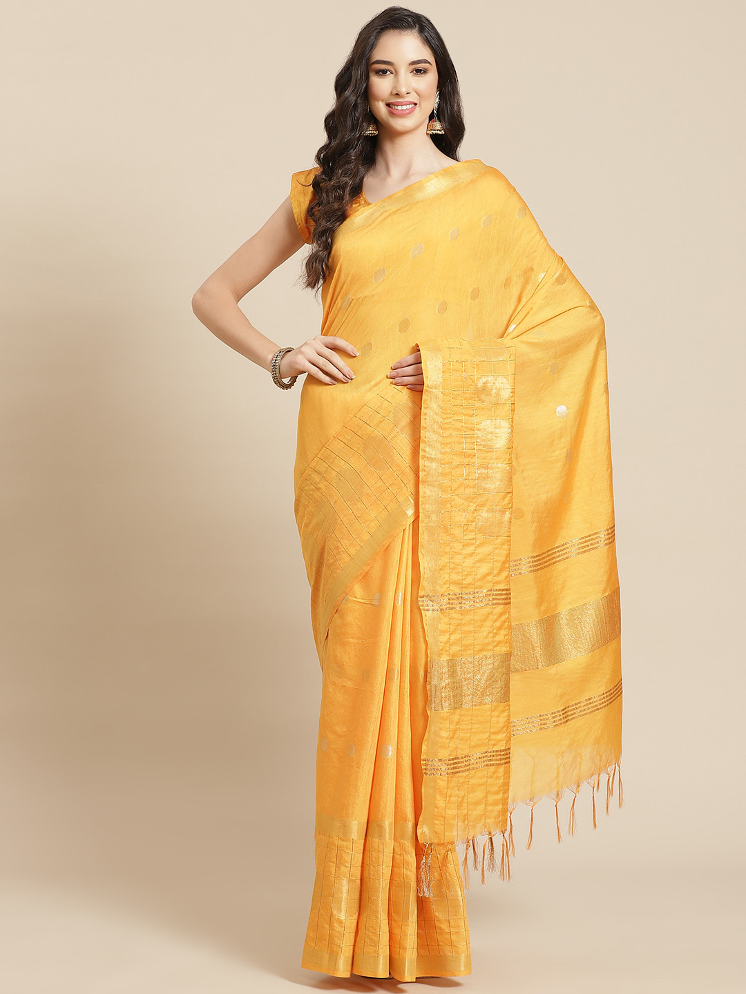 

swatika Yellow & Golden Zari Bhagalpuri Saree