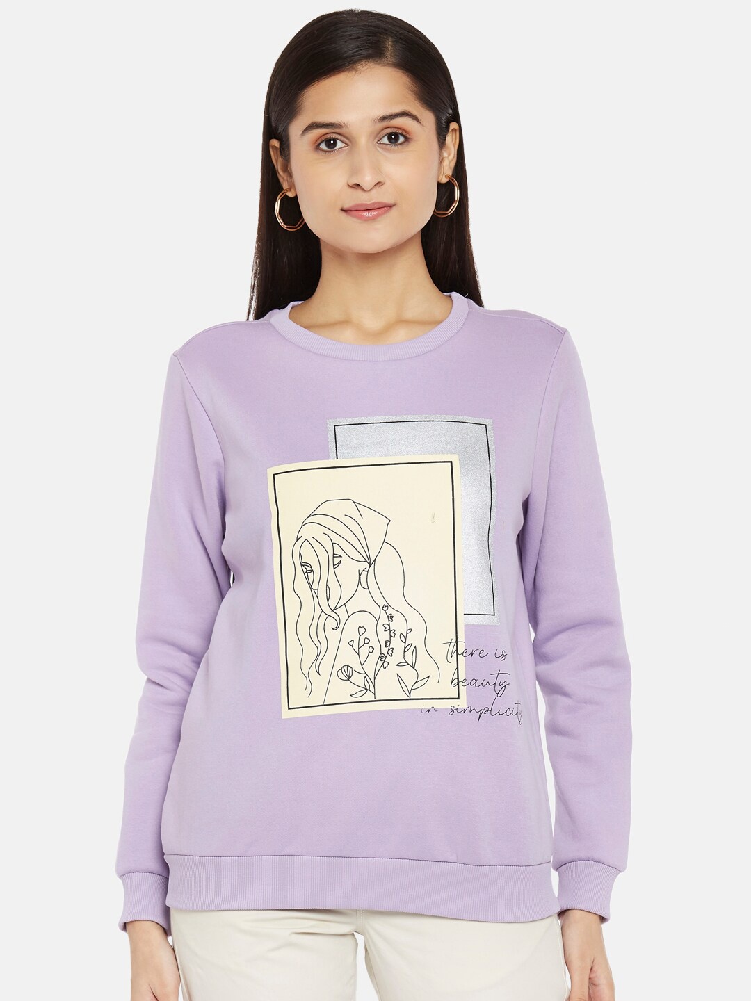 

Honey by Pantaloons Women Lavender Printed Pure Cotton Sweatshirt