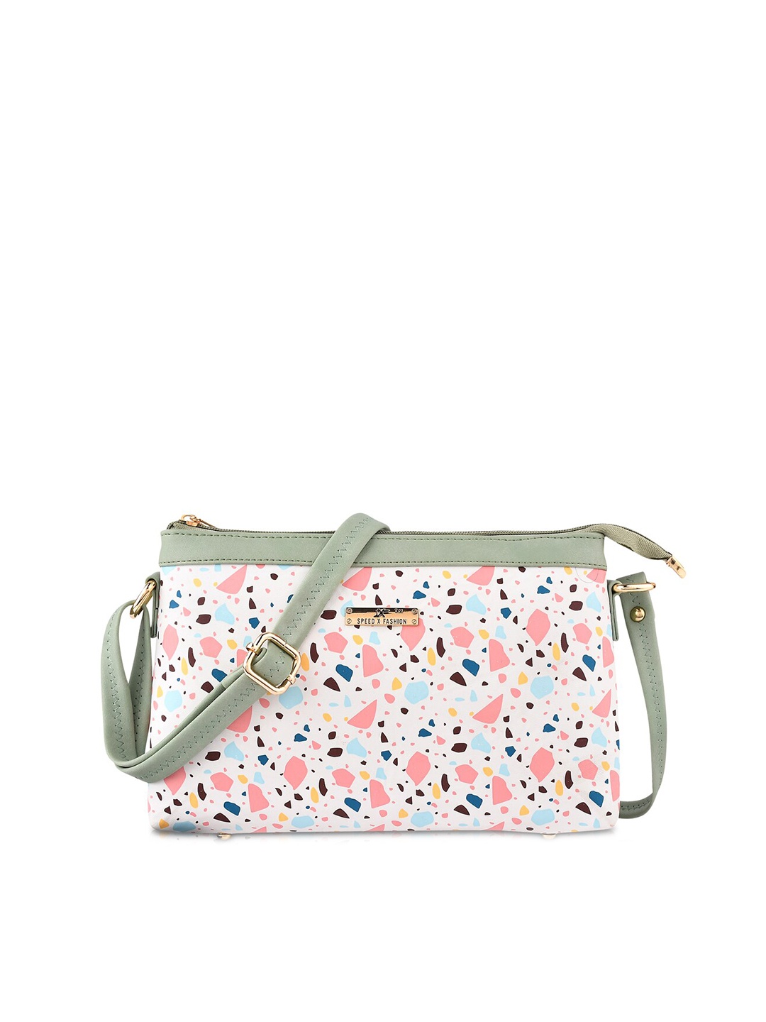 

SXF SPEED X FASHION Women Green & White Printed Messenger Bag
