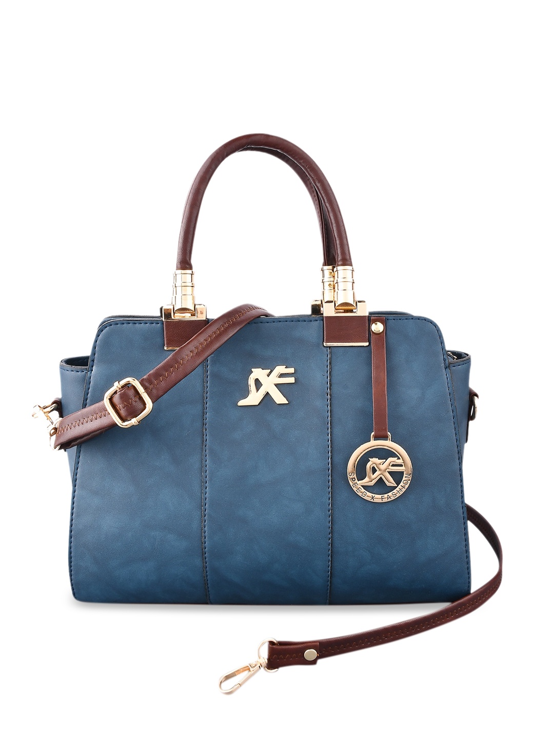 

SXF SPEED X FASHION Blue Textured Structured Handheld Bag