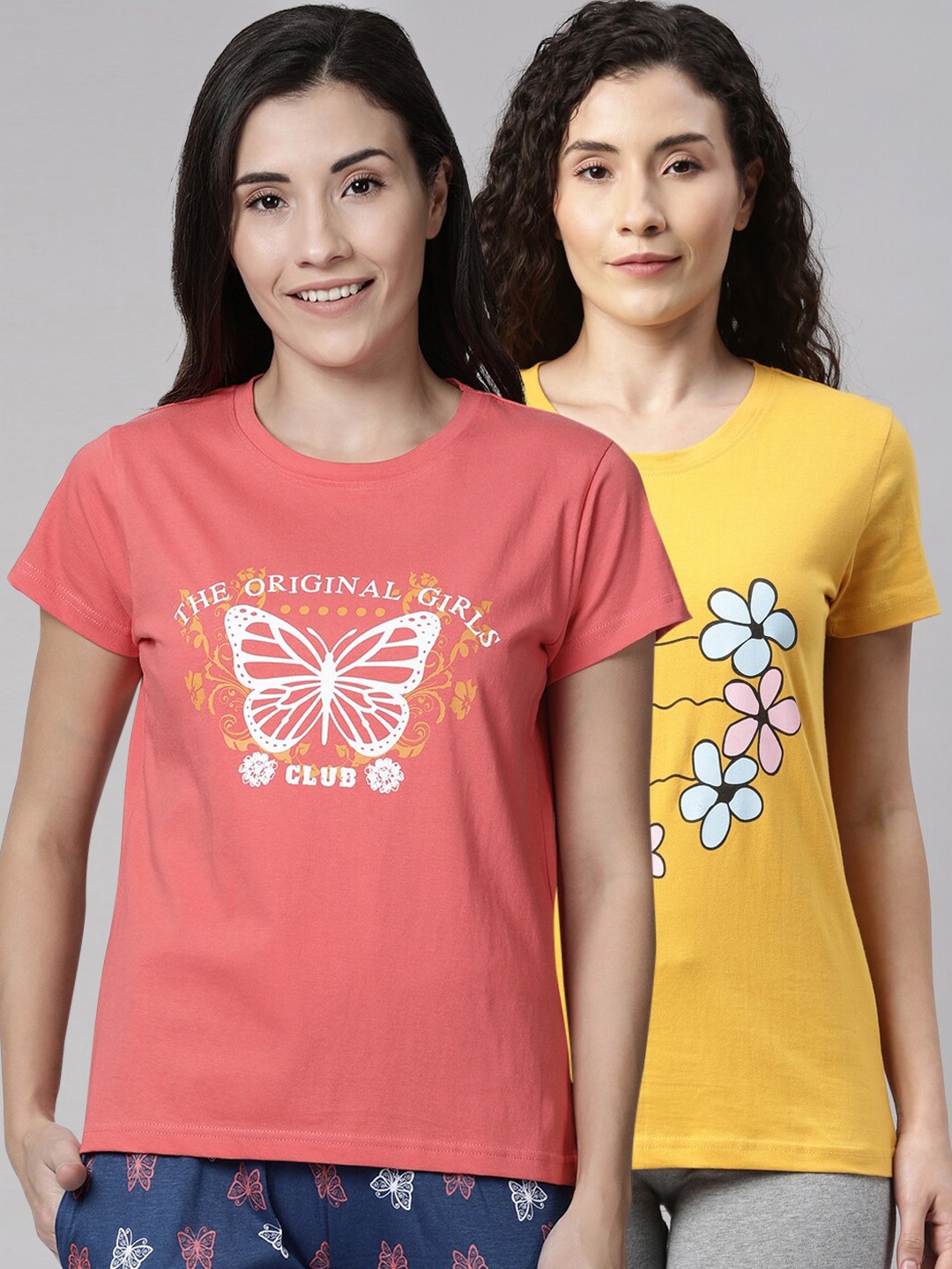 

Kryptic Women Pack Of 2 Printed Pure Cotton Lounge T-Shirts, Orange