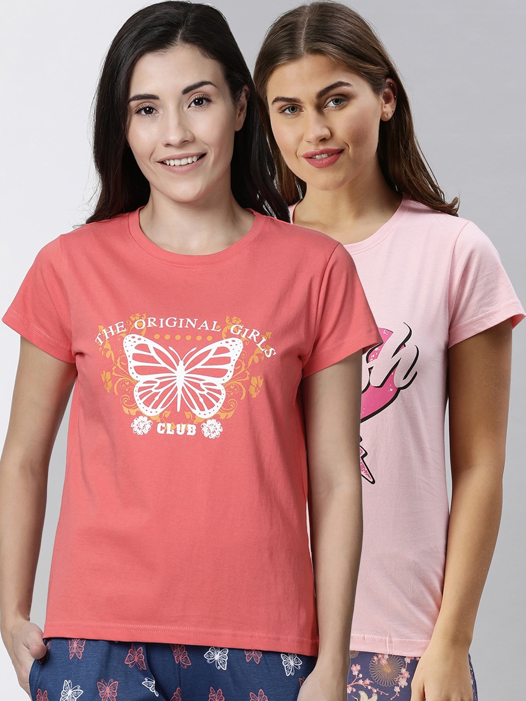 

Kryptic Women Pack Of 2 Printed Pure Cotton Lounge T-Shirts, Orange