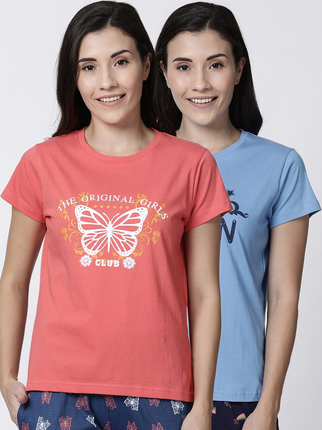 

Kryptic Women Pack Of 2 Printed Pure Cotton Lounge T-shirt, Orange