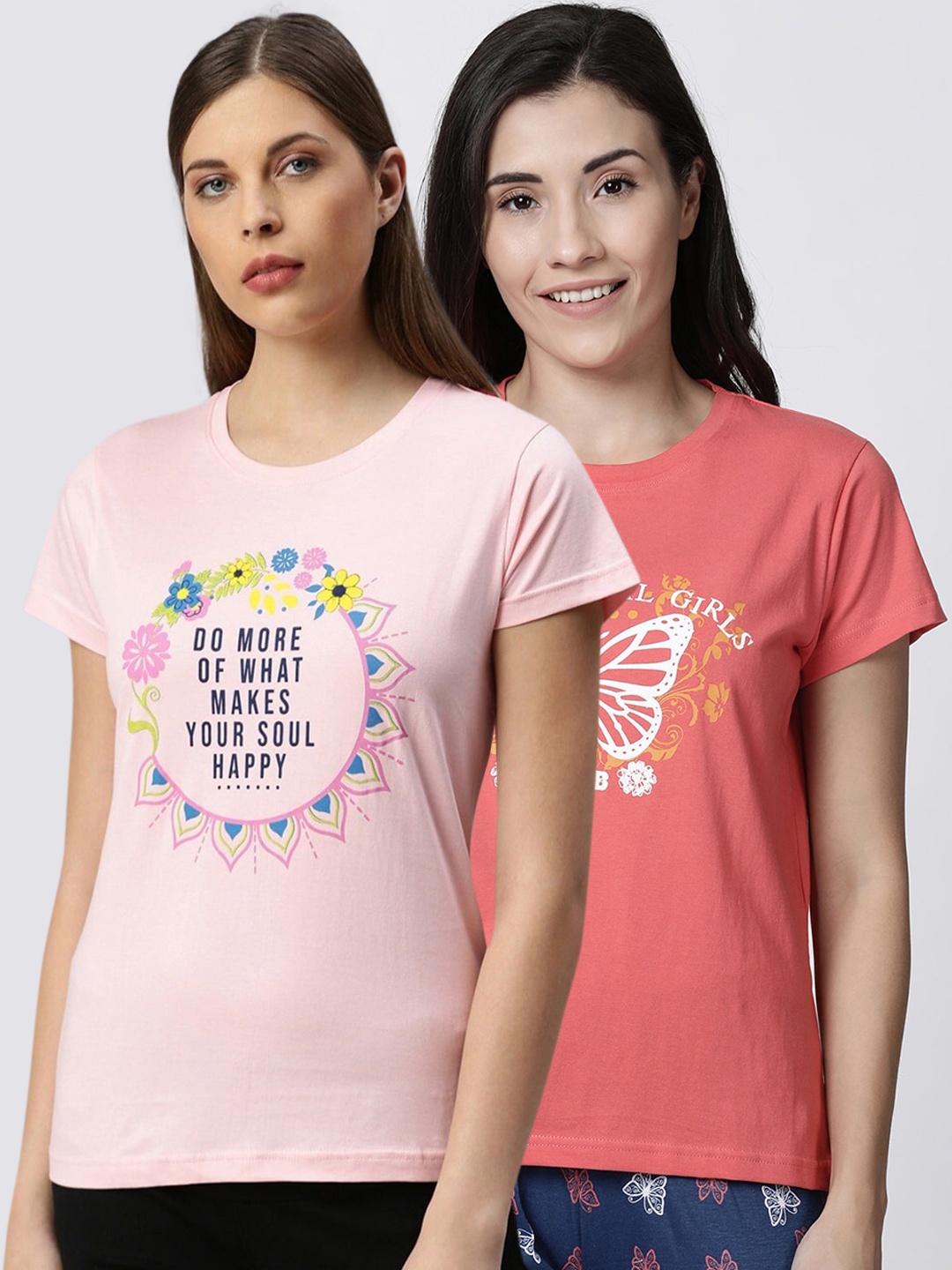 

Kryptic Women Pack Of 2 Printed Pure Cotton T-Shirts, Orange