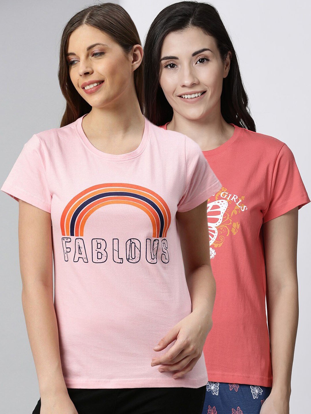 

Kryptic Women Pack Of 2 Printed Pure Cotton Lounge T-Shirts, Orange