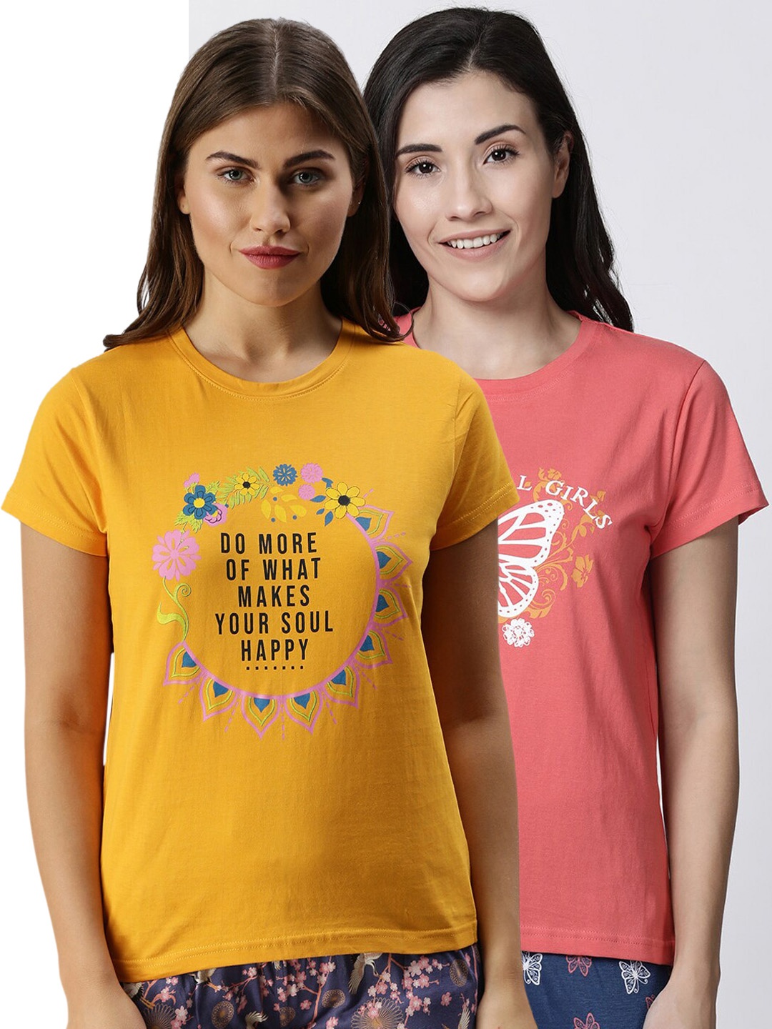 

Kryptic Women Pack Of 2 Printed Pure Cotton Lounge T-Shirts, Orange