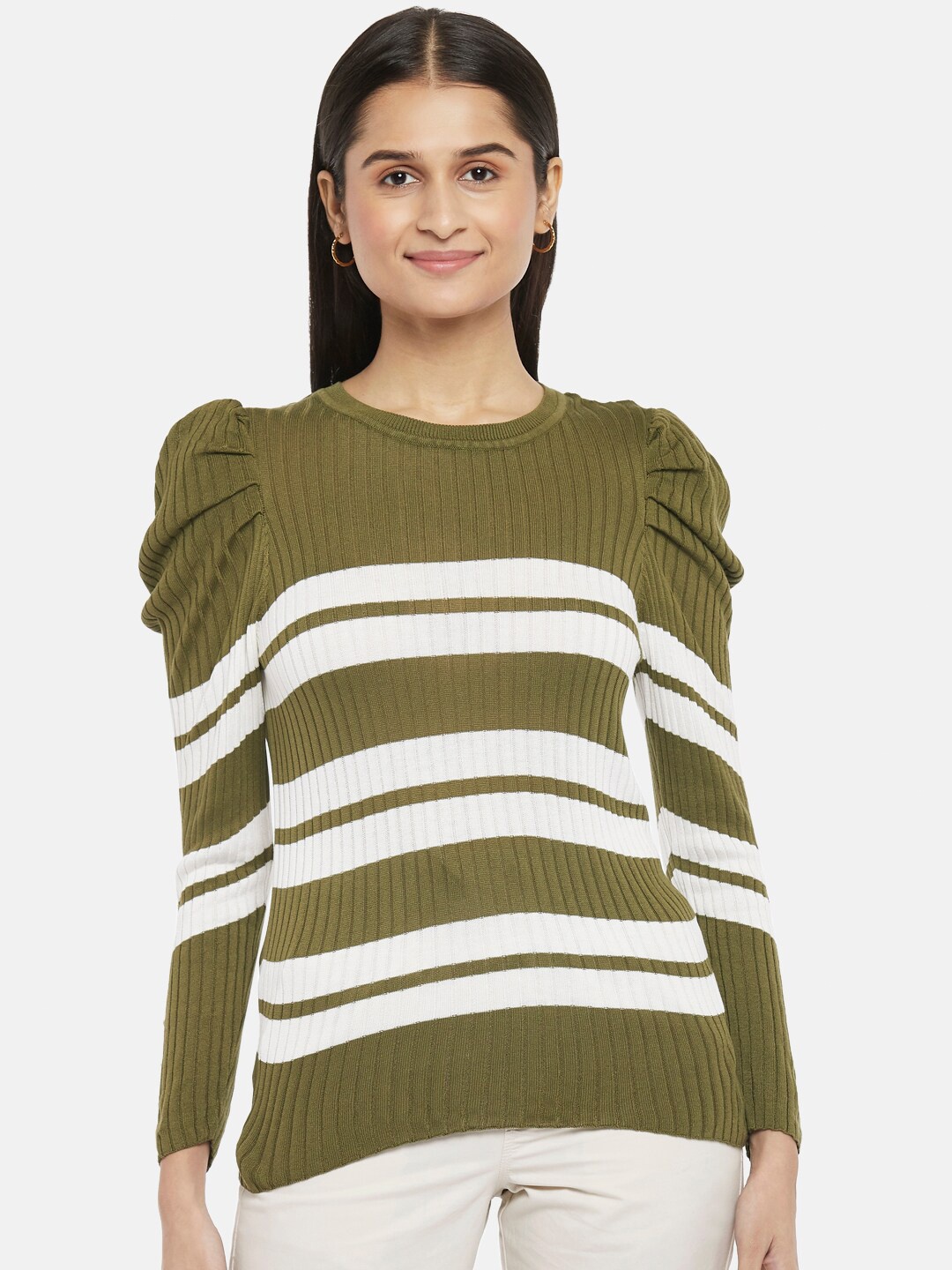 

Honey by Pantaloons Green & White Striped Top