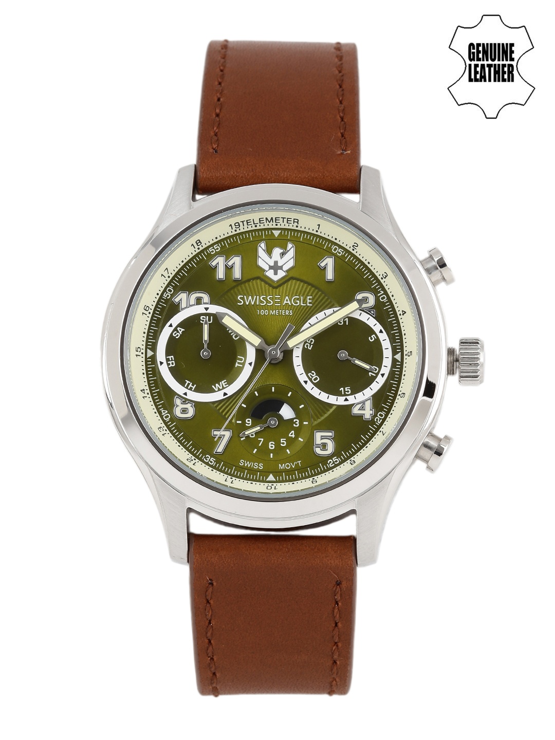 

Swiss Eagle Men Green Chronograph Watch SE-9092LS-SS-07