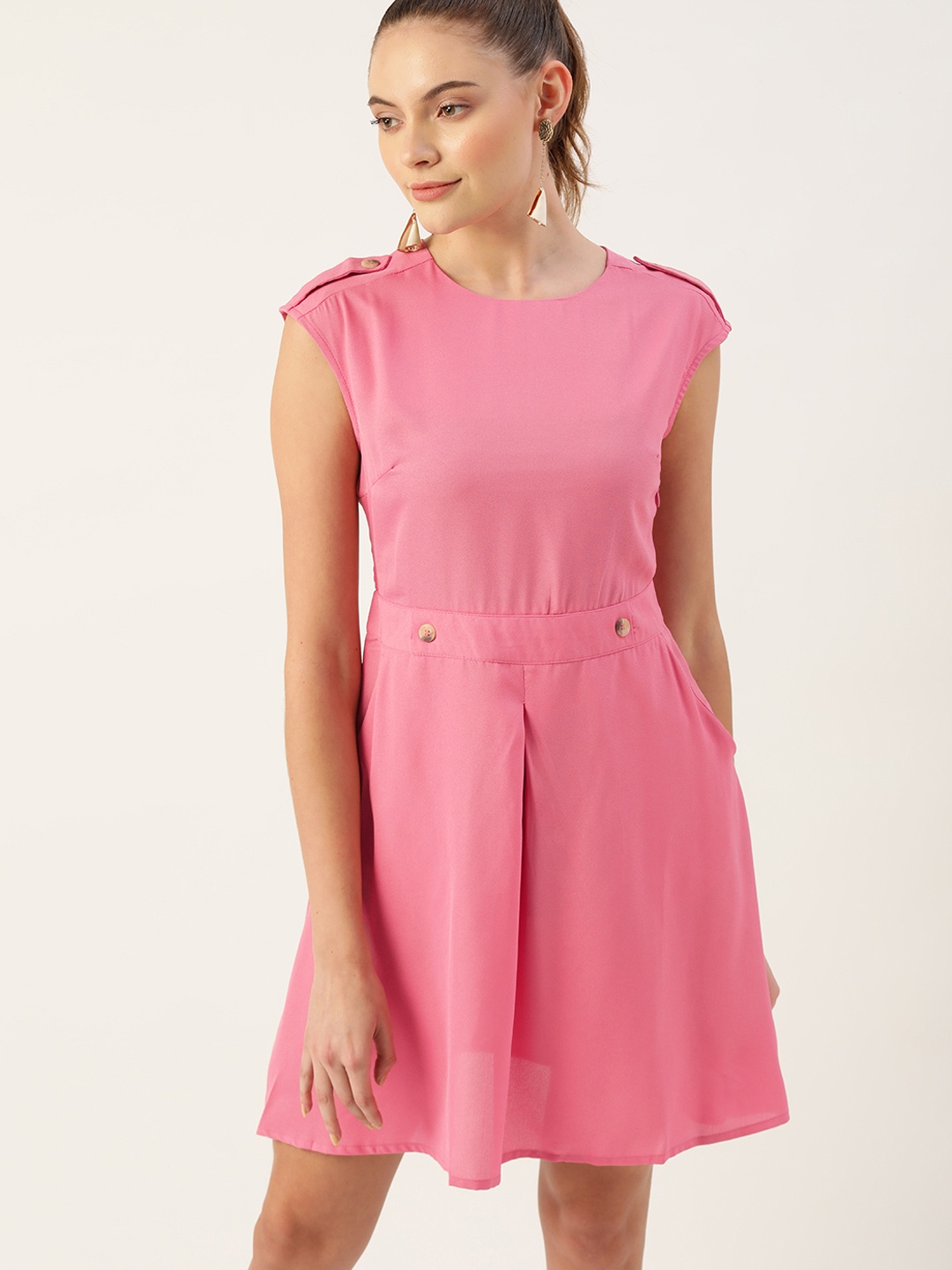 

DressBerry Pink Solid A-Line Dress