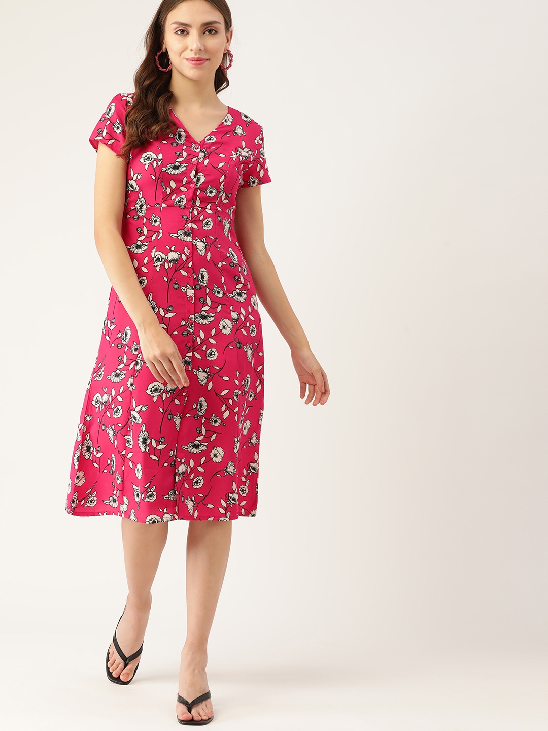 

DressBerry Pink & White Floral Print A-Line Dress