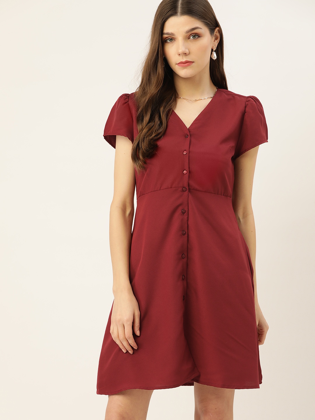 

DressBerry Maroon Solid A-Line Dress