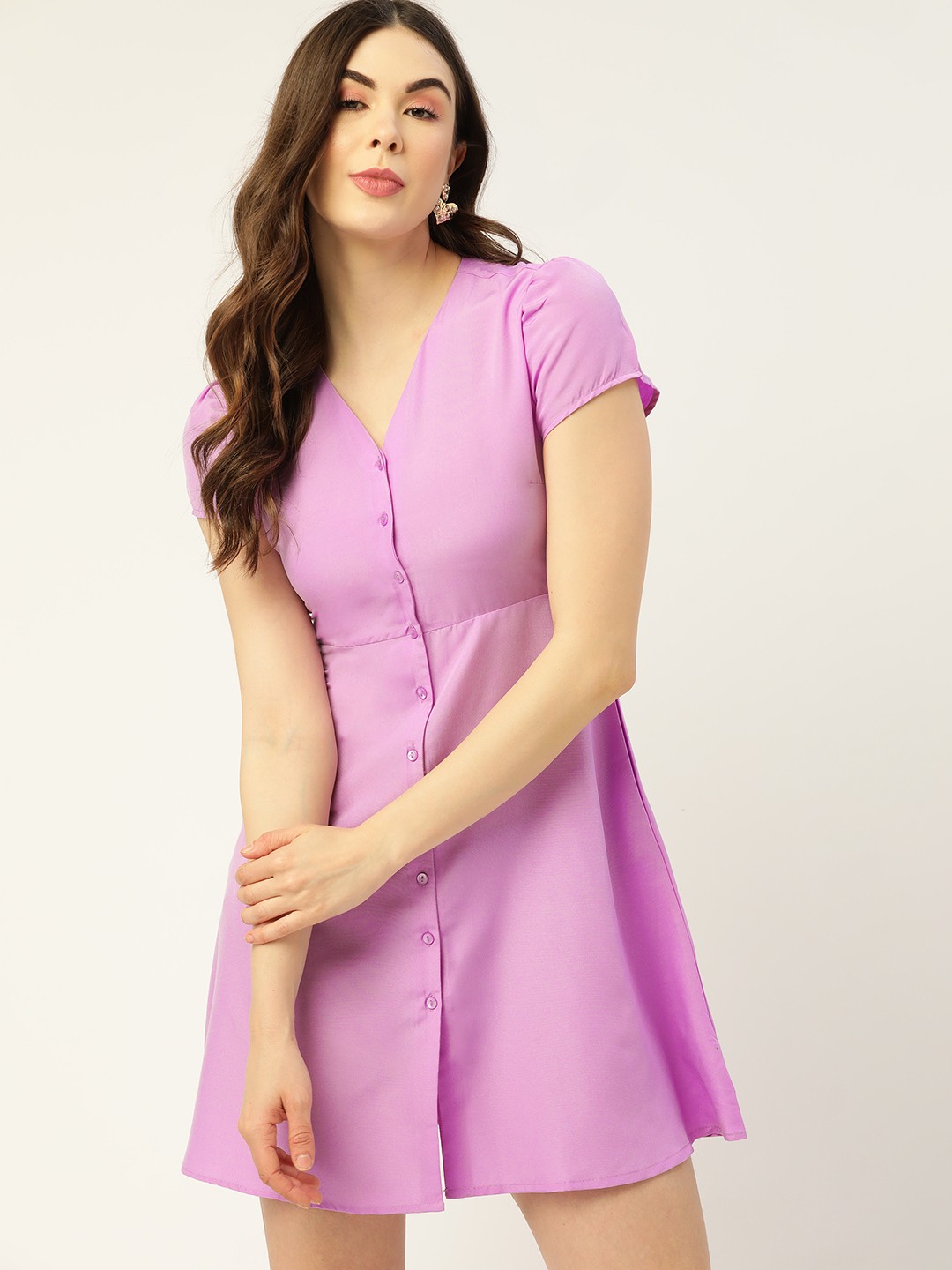 

DressBerry Lavender Solid A-Line Dress with Pockets