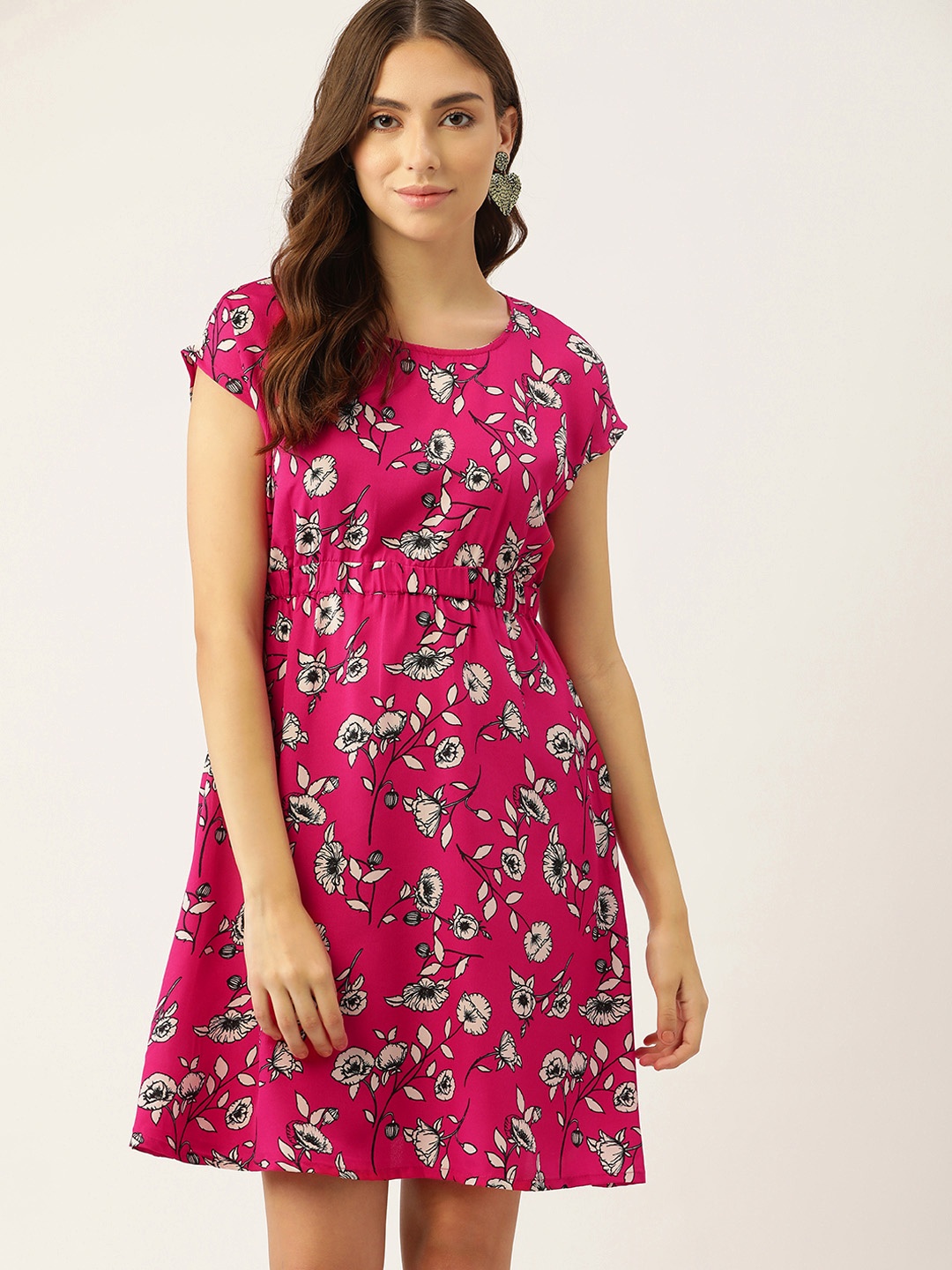 

DressBerry Women Pink & White Floral A-Line Dress