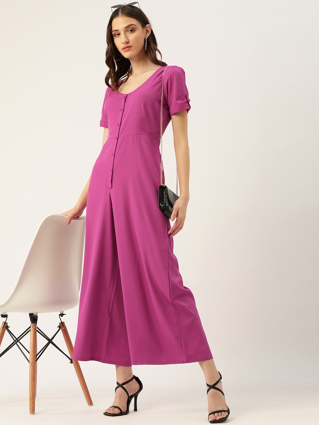 

DressBerry Fuchsia Solid Basic Jumpsuit