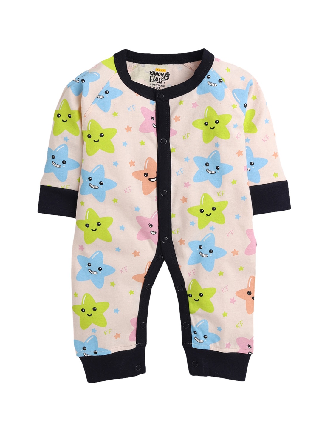 

AMUL Kandyfloss Kids Unisex Peach-Coloured & Black Printed Pure Cotton Rompers