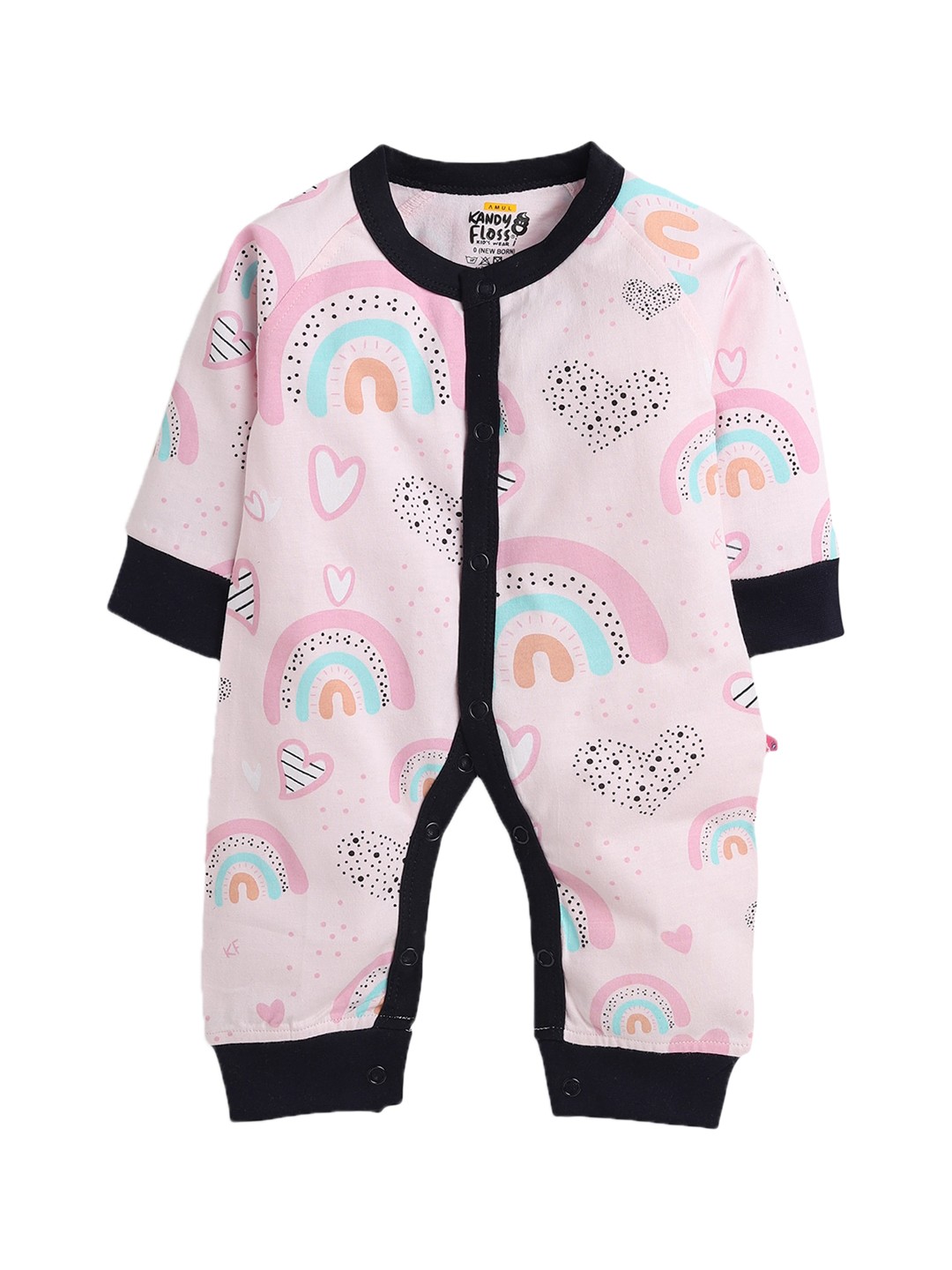 

AMUL Kandyfloss Infant Pink & Blue Printed Pure Cotton Rompers
