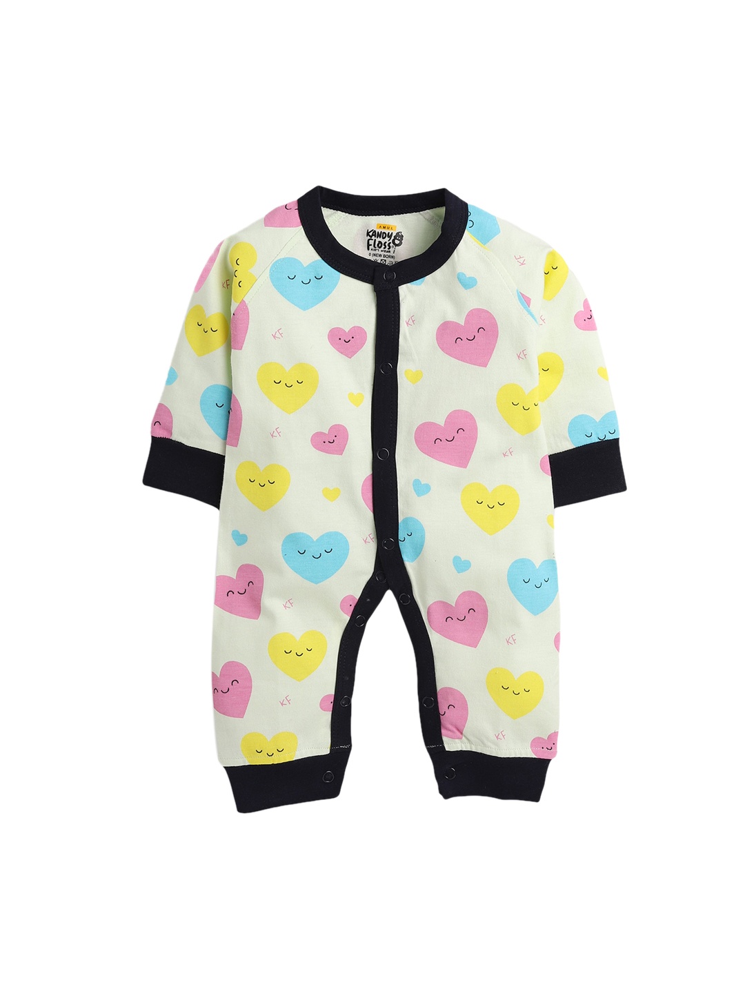 

AMUL Kandyfloss Kids Green & Black Printed Pure Cotton Rompers