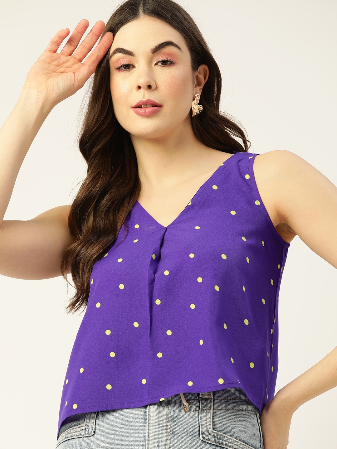 

DressBerry Purple Polka Dots Print Top