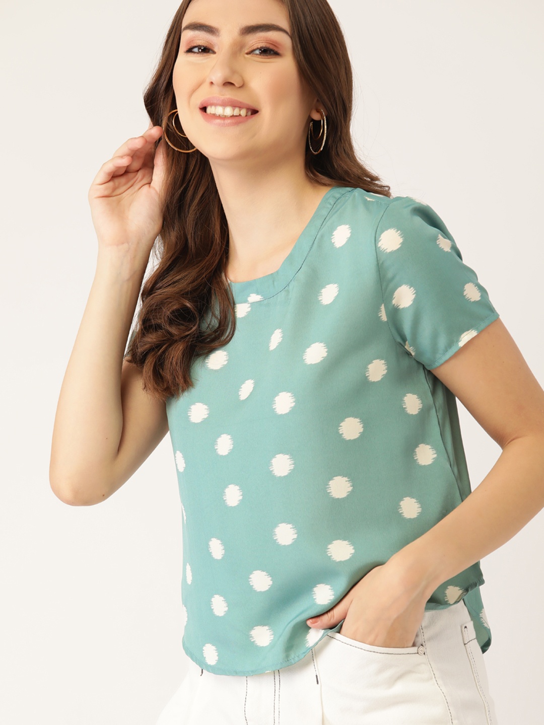 

DressBerry Blue & White Abstract Print Top