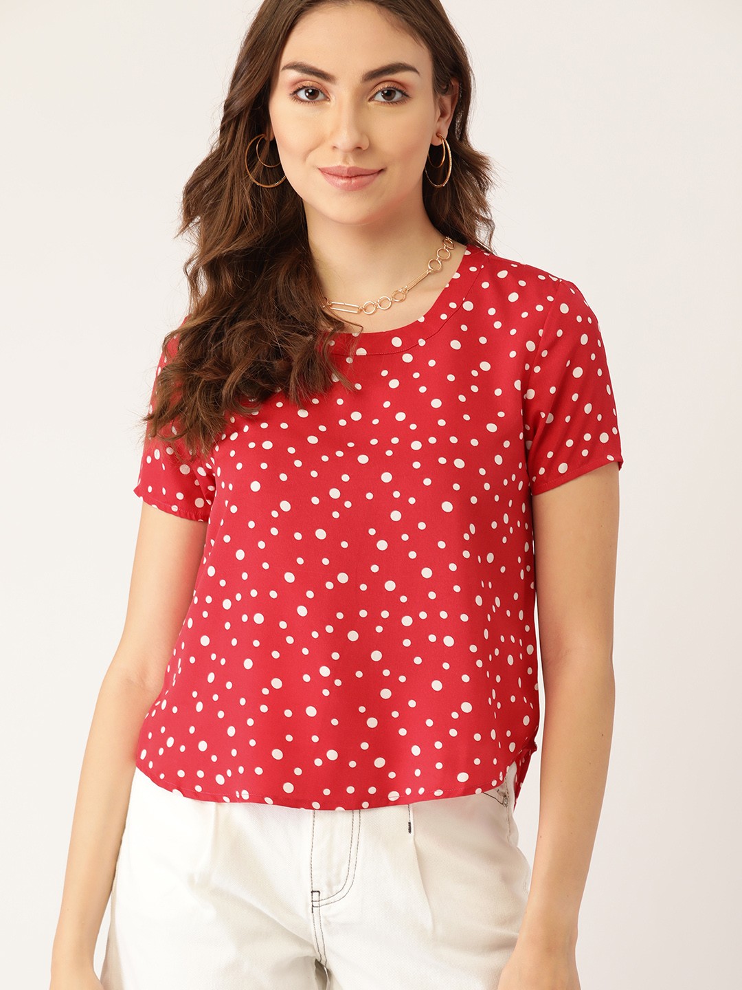 

DressBerry Red & White Polka Dot Print Top