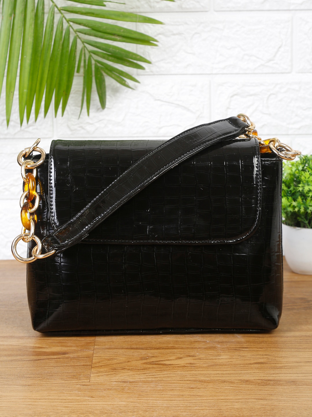 

Apsis Black Textured Structured Shoulder Bag