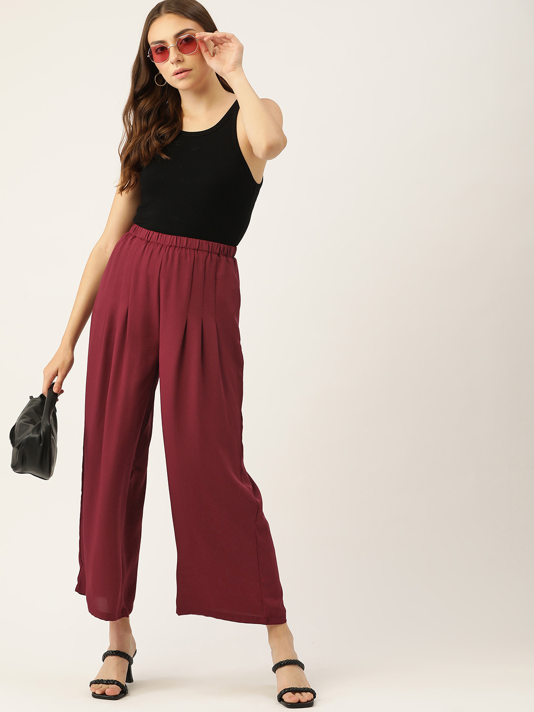 

DressBerry Women Maroon Flared Pleated Trousers