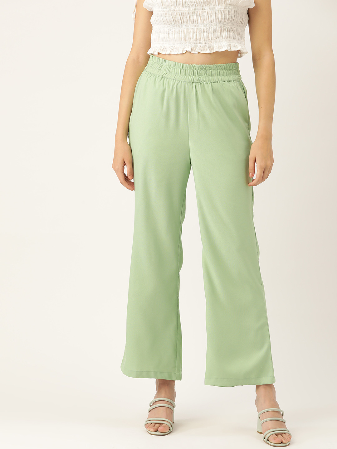 

DressBerry Women Green Flared Pleated Trousers