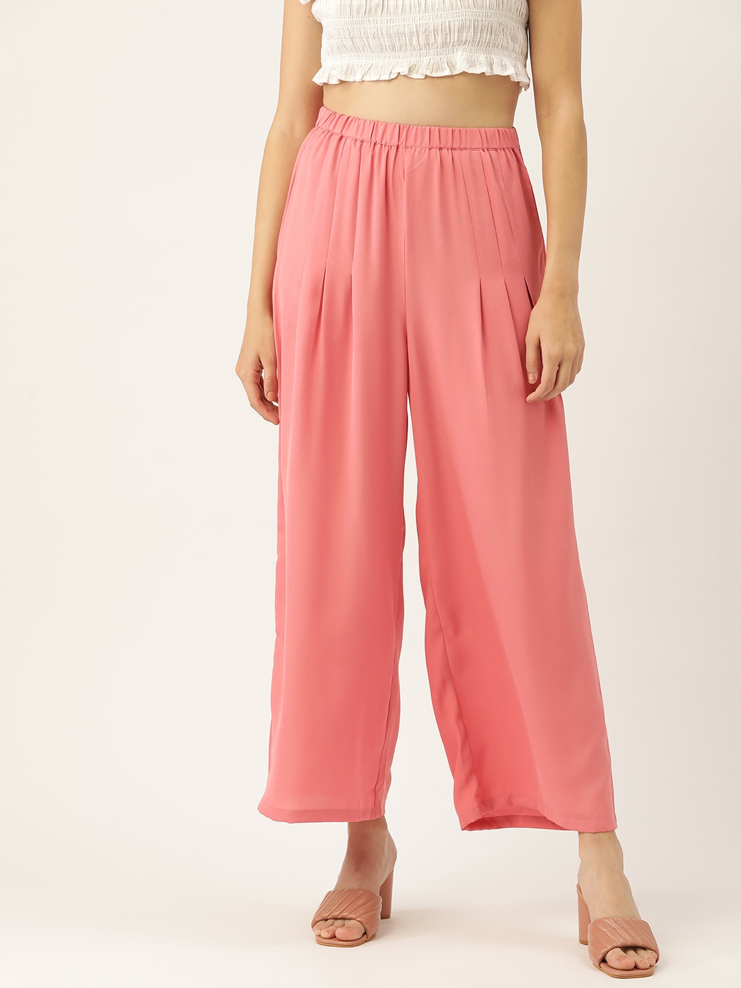 

DressBerry Women Pink Flared Pleated Trousers