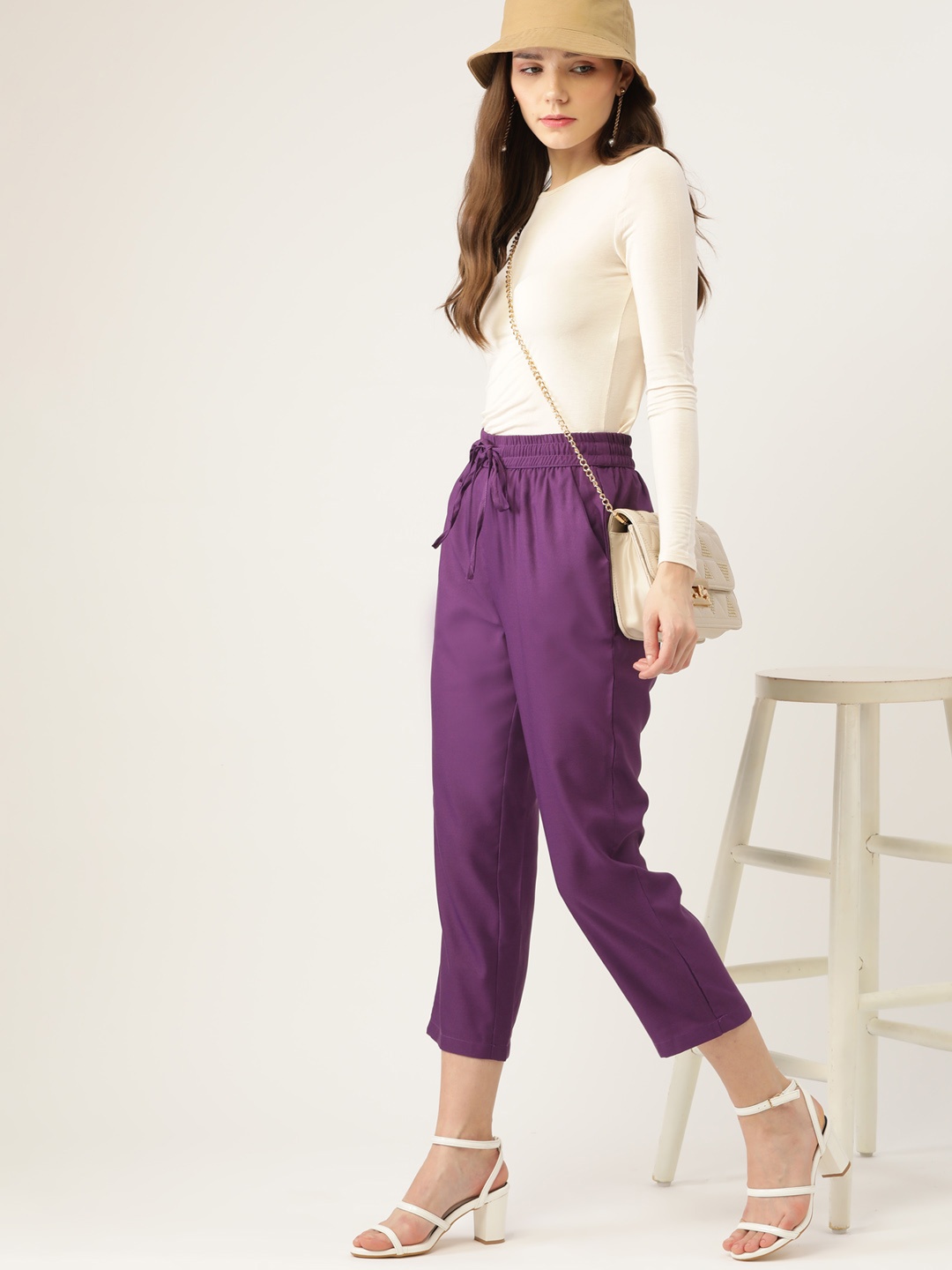 

DressBerry Women Purple Regular Crop Trousers