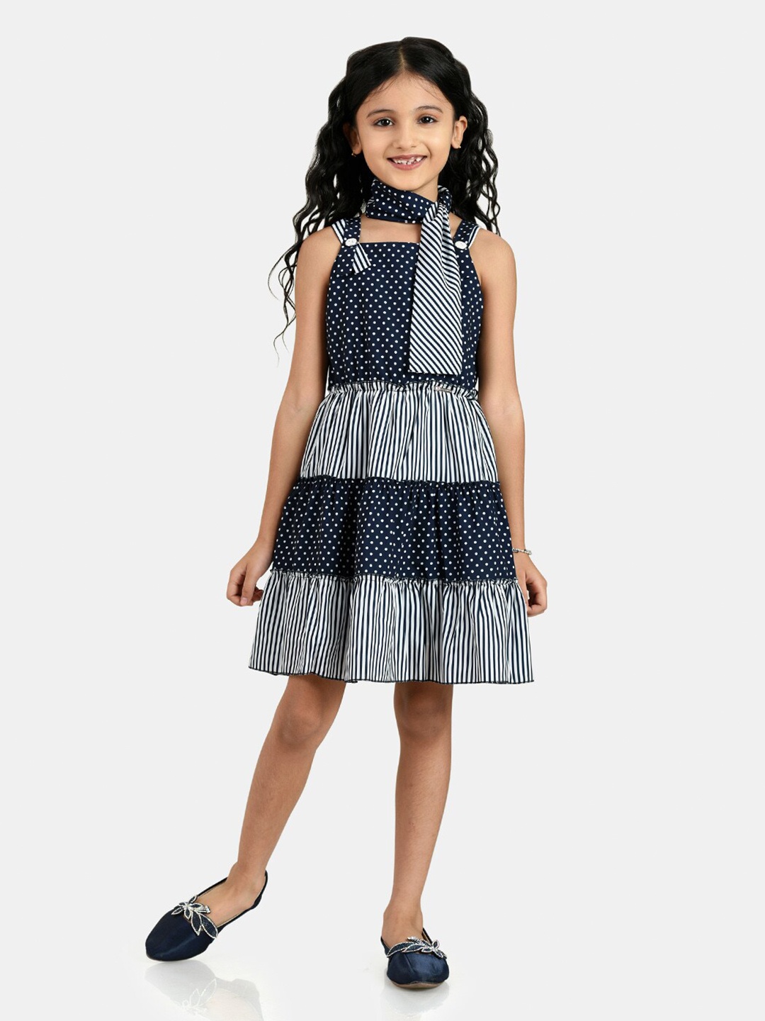 

Peppermint Navy Blue & White Chiffon Dress