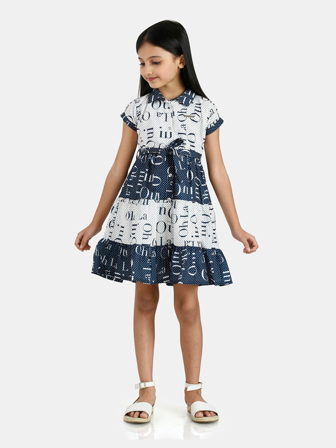 

Peppermint Navy Blue & White Crepe Shirt Dress